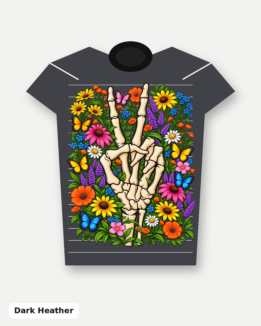 Wildflower Skeleton Peace Sign T-Shirt - Dark Heather