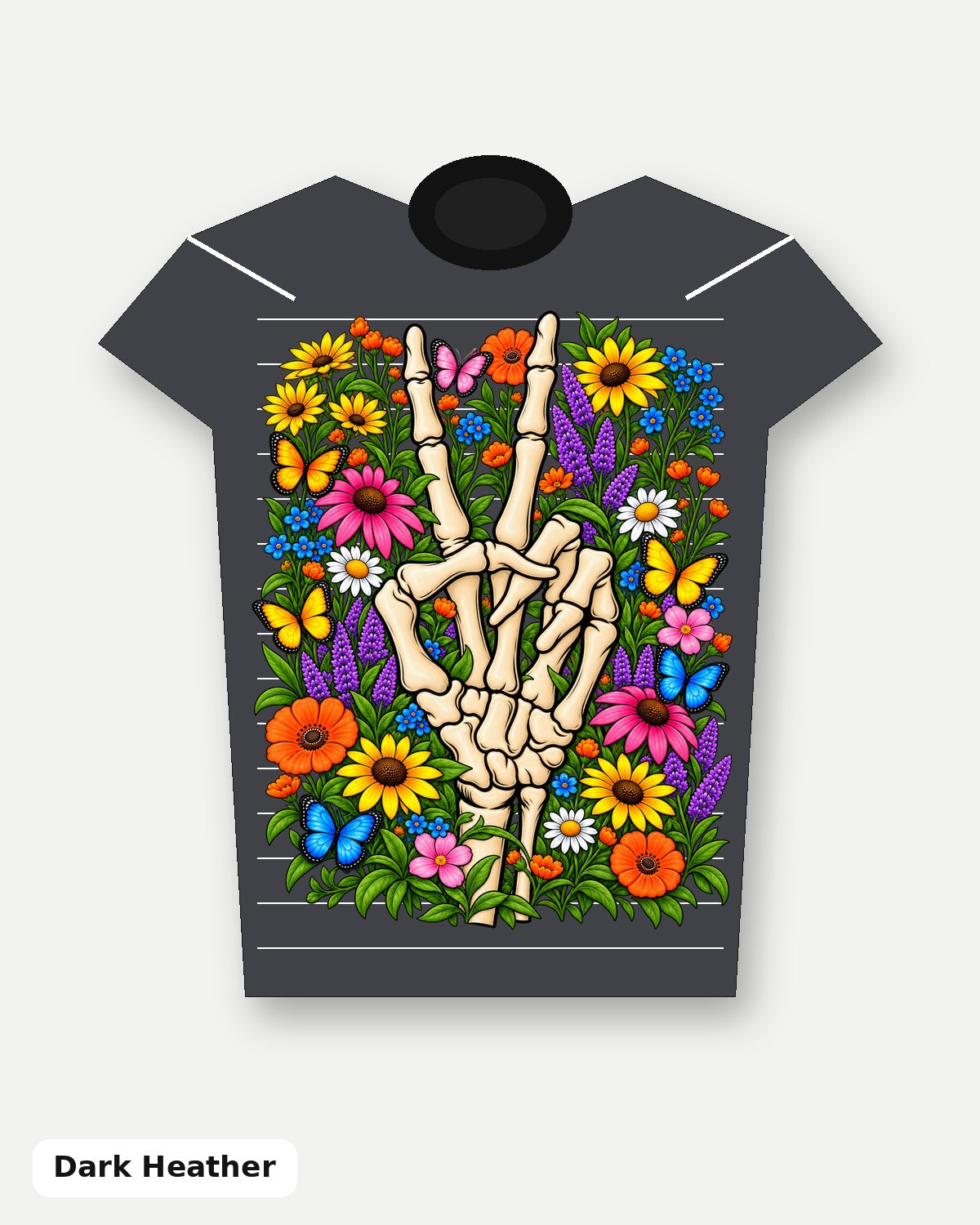 Wildflower Skeleton Peace Sign T-Shirt - Dark Heather
