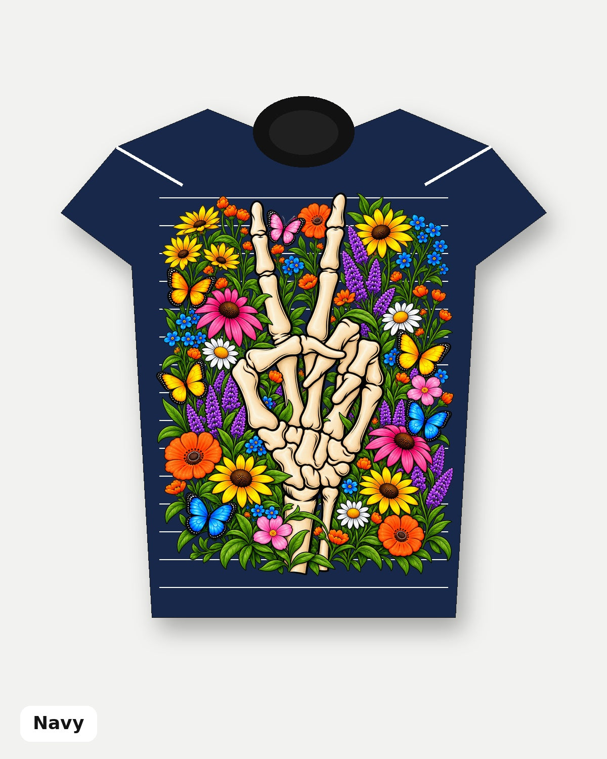 Wildflower Skeleton Peace Sign T-Shirt - Navy