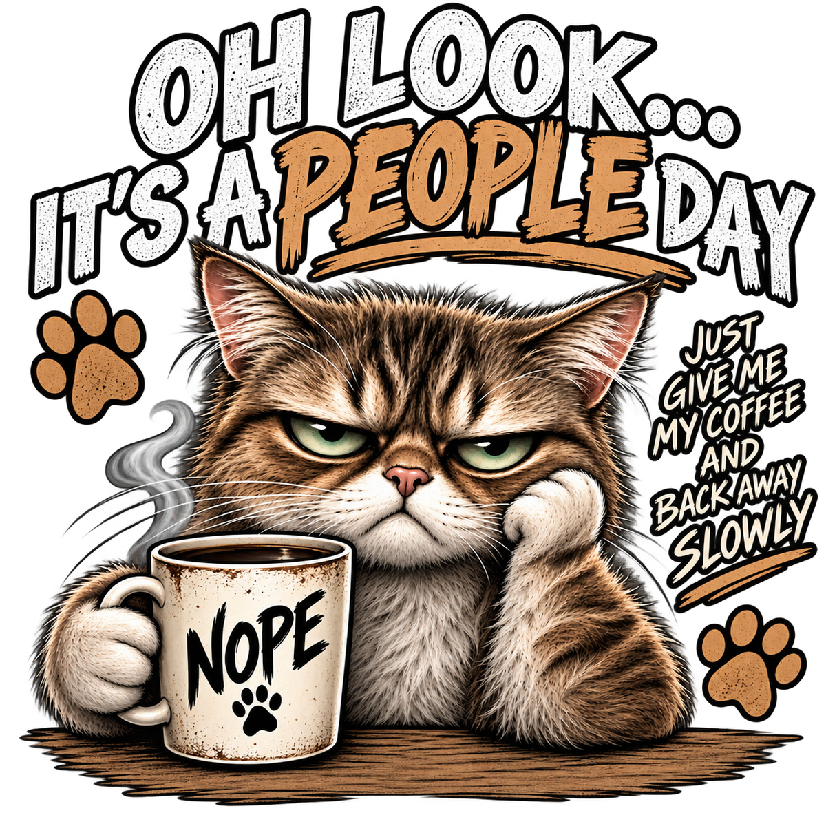 Oh Look It's a People Day grumpy cat and coffee DTF artwork