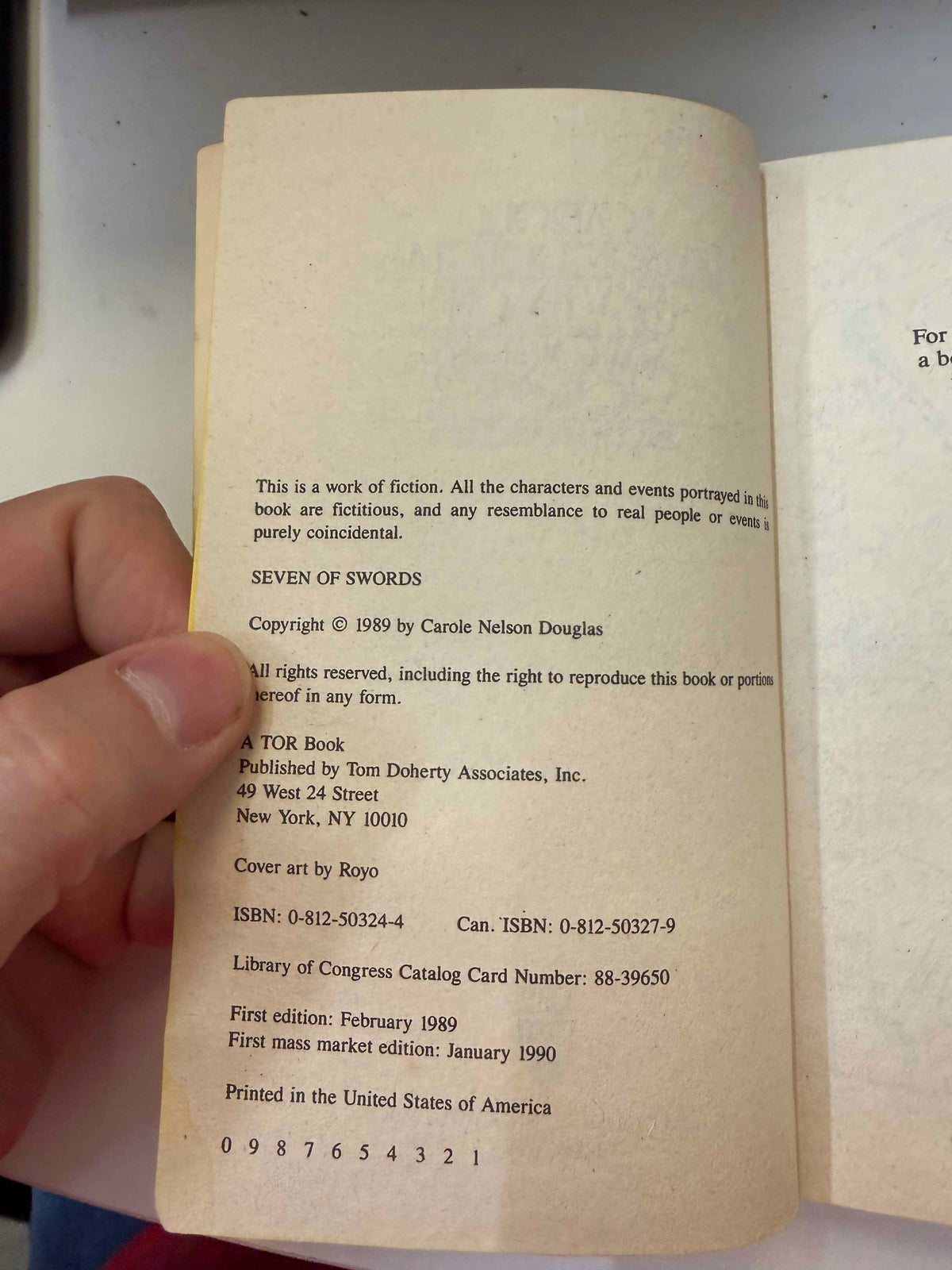 Copyright page confirming January 1990 first mass-market paperback edition