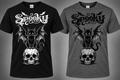 Spooky winged cat and skull T-shirt in Black and Dark Heather