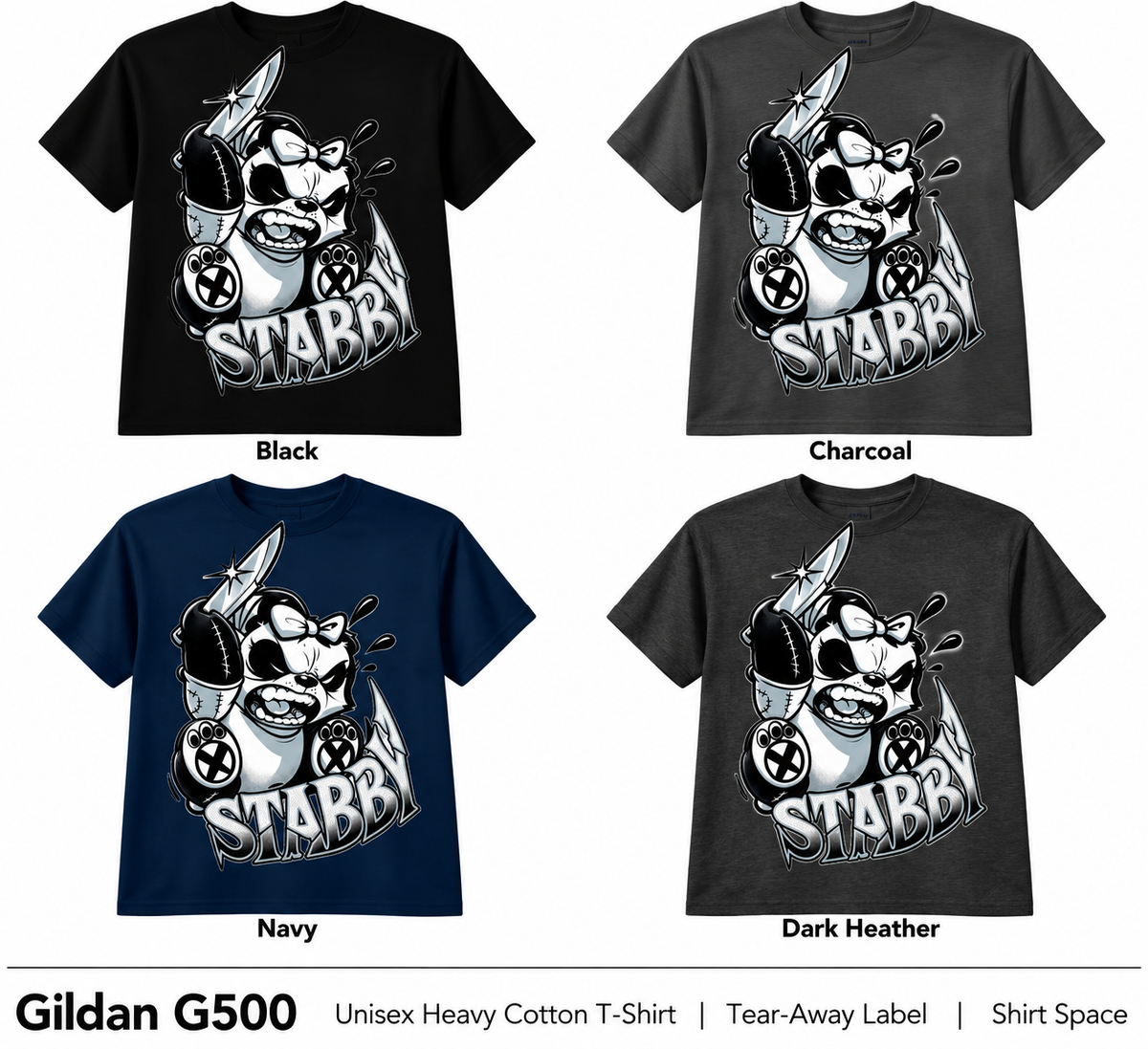 Stabby Panda T-shirt color options