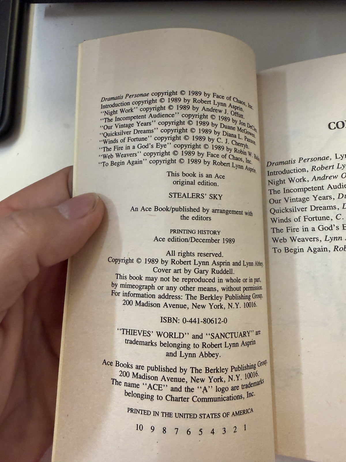 Copyright page Ace December 1989 first printing