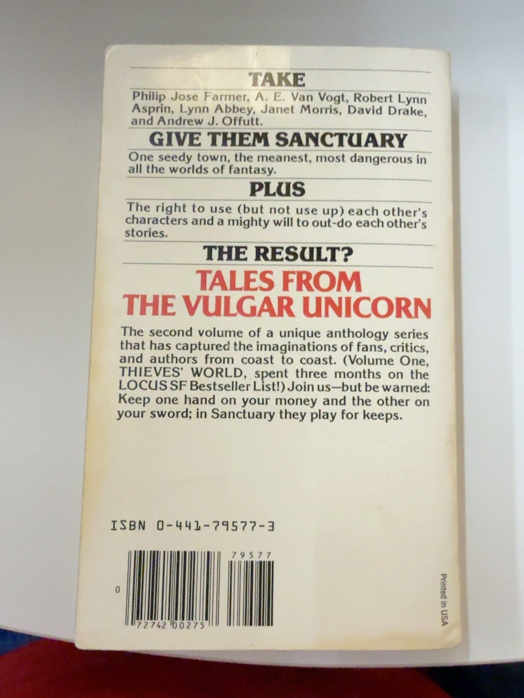 Tales from the Vulgar Unicorn Thieves' World Book 2 back cover