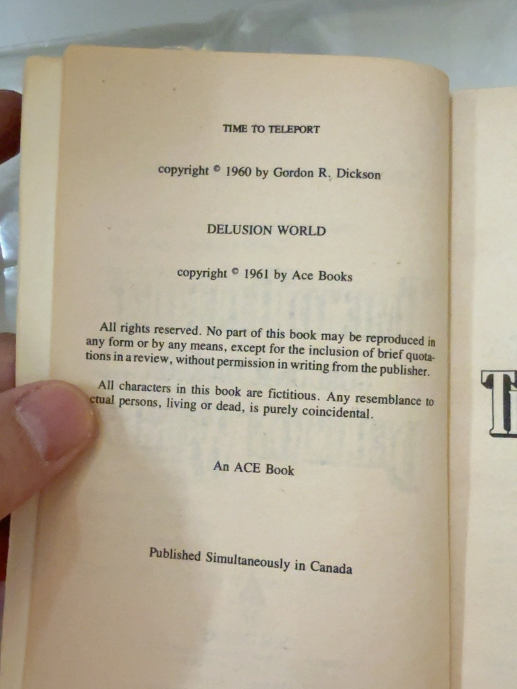 Copyright page of Time to Teleport and Delusion World by Gordon R. Dickson
