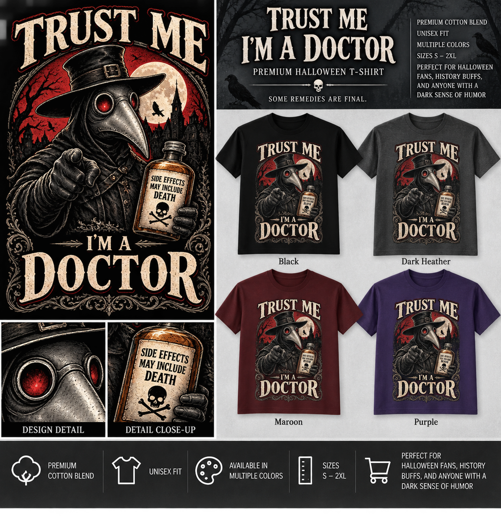 Trust Me I'm a Doctor plague doctor T-shirt artwork
