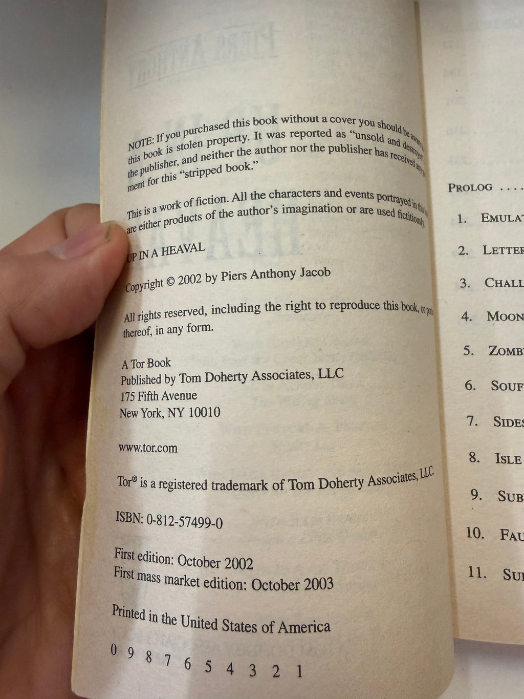 Copyright page first mass-market edition October 2003