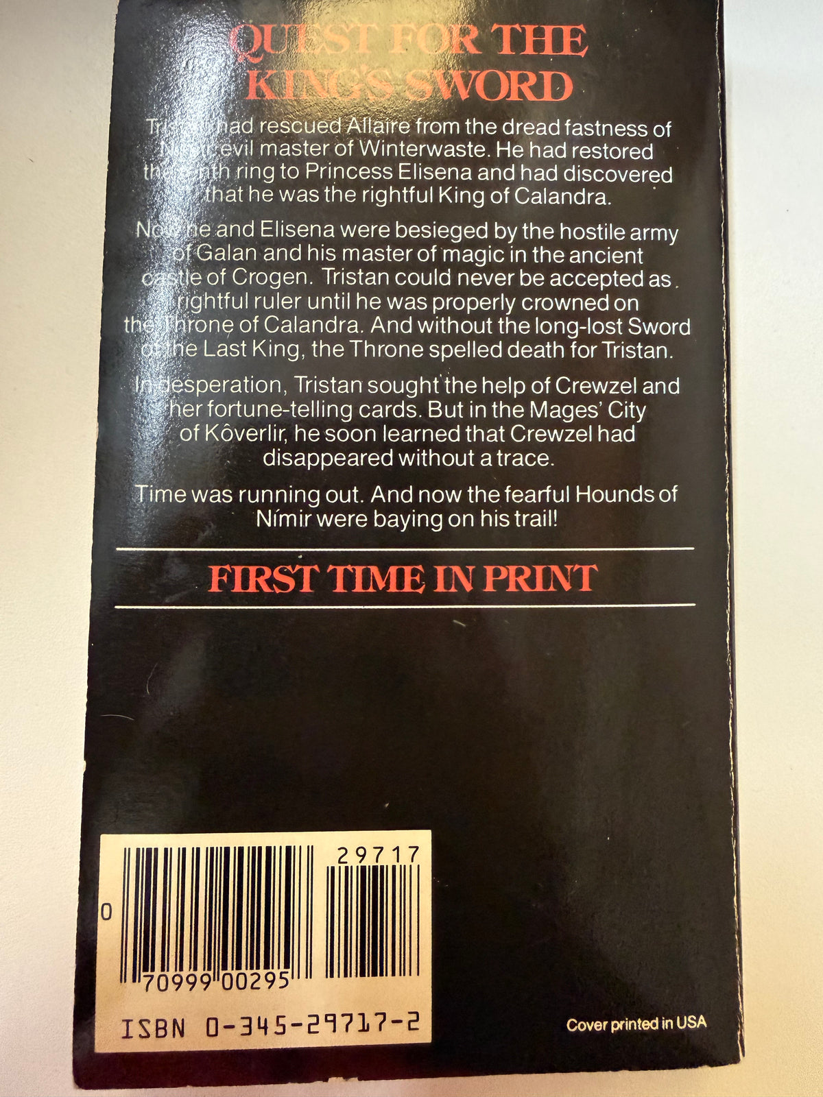 Actual copy of The Sword of Calandra: back cover