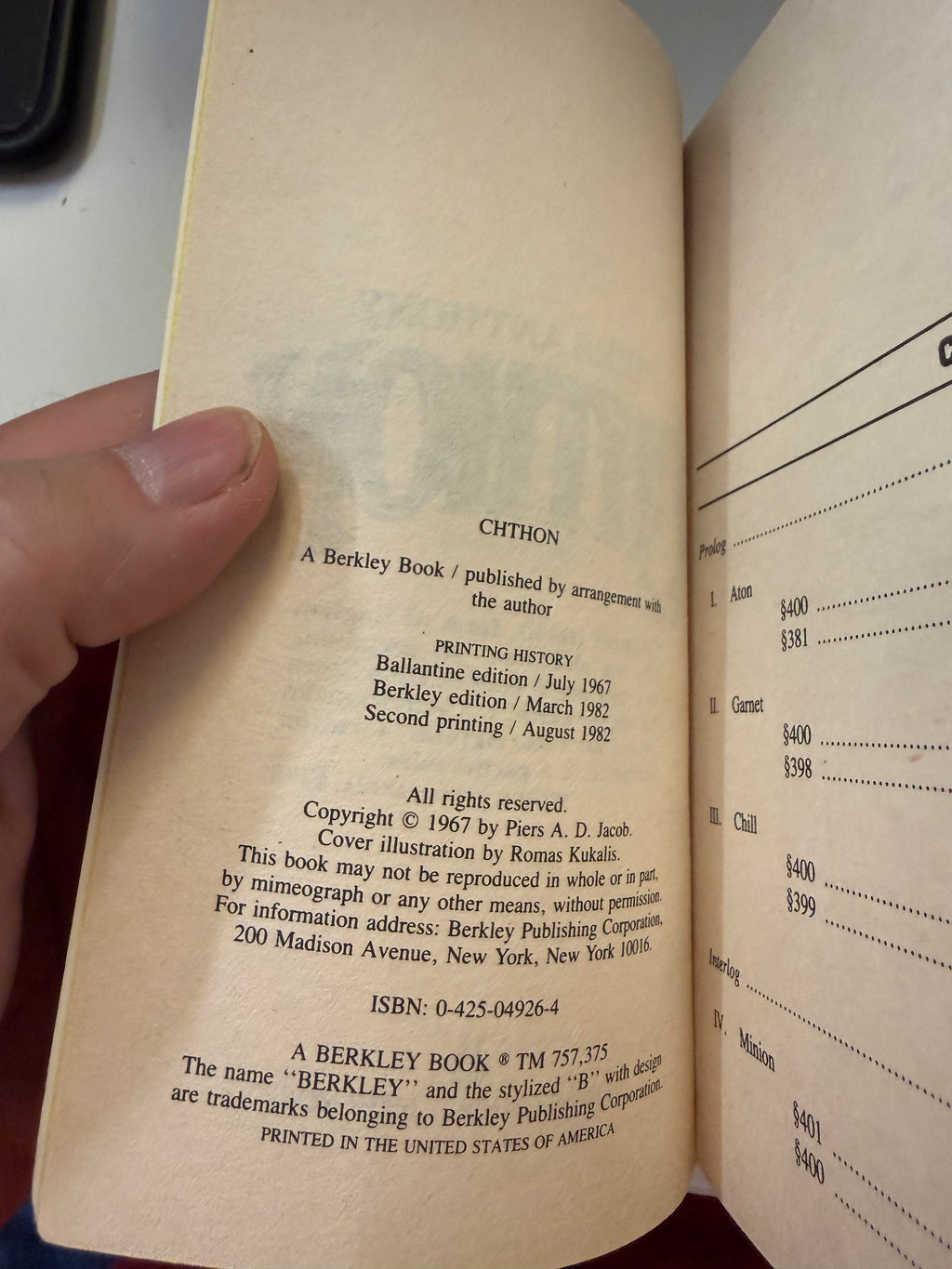 Actual copy of Chthon: copyright page