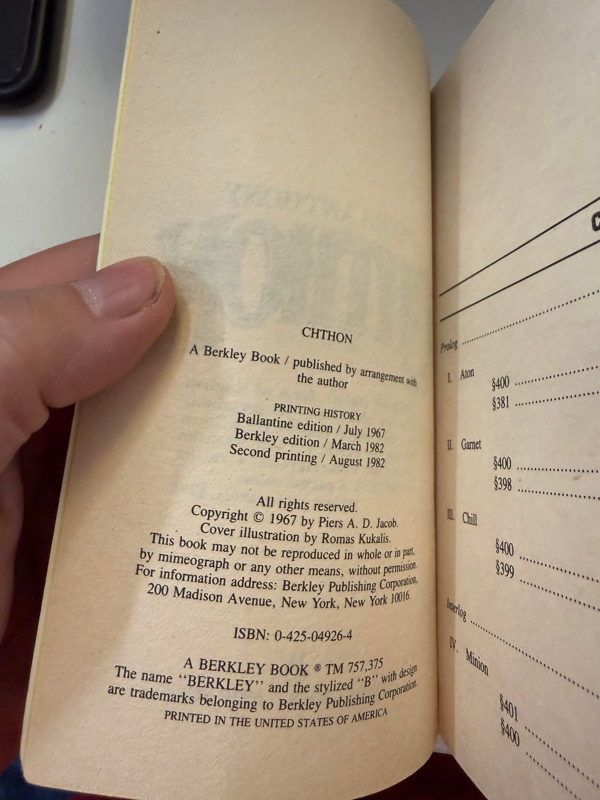 Actual copy of Chthon: copyright page