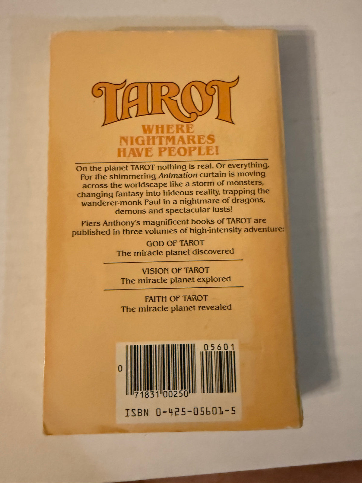 Actual back photo of Vision of Tarot