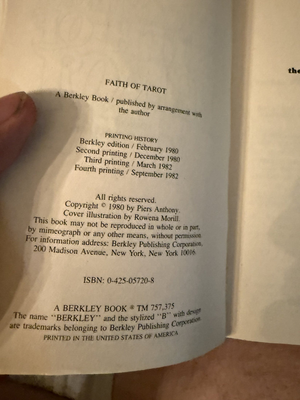 Actual printing information page of Faith of Tarot