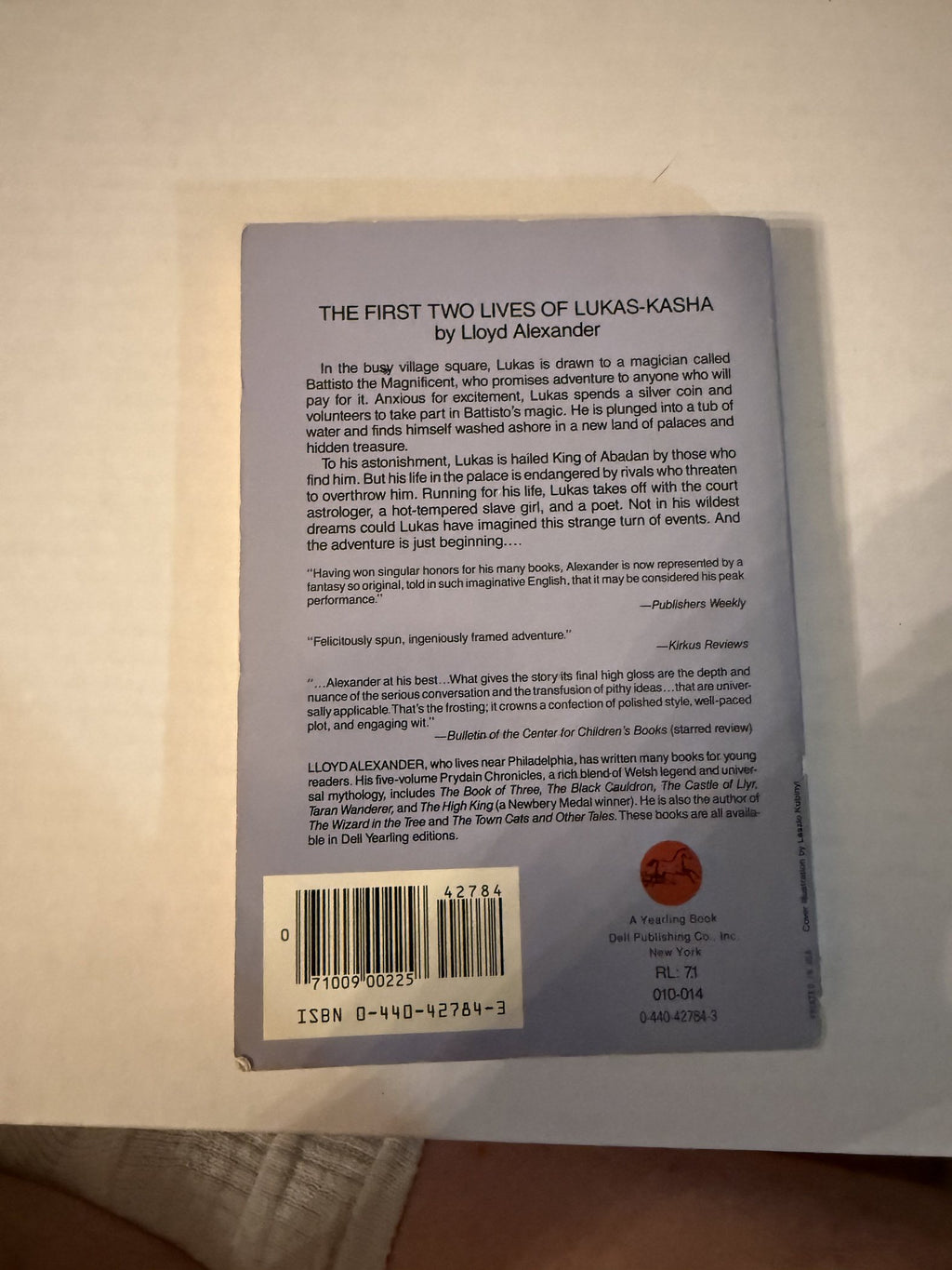 Actual back photograph of The First Two Lives of Lukas-Kasha