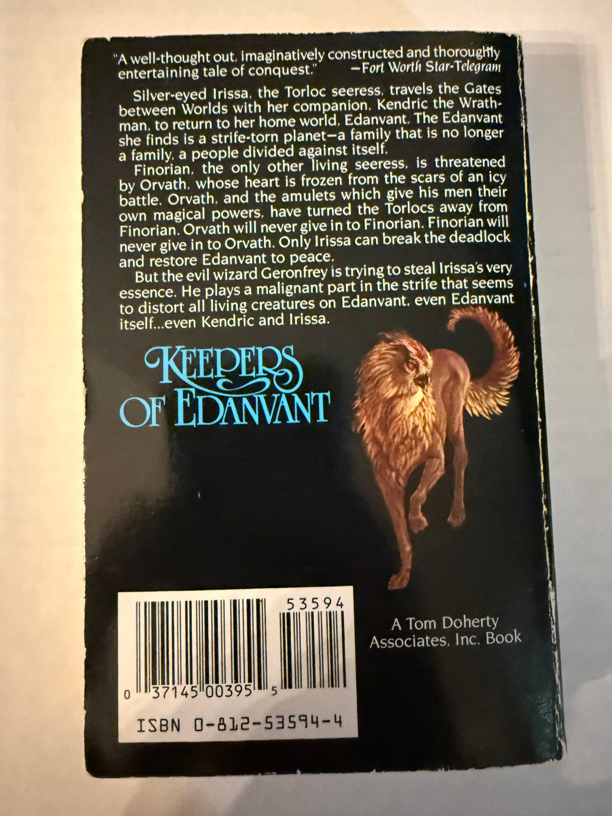 Actual back photo of Keepers of Edanvant