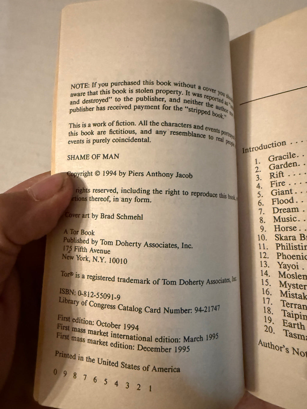 Actual copyright page photo of Shame of Man