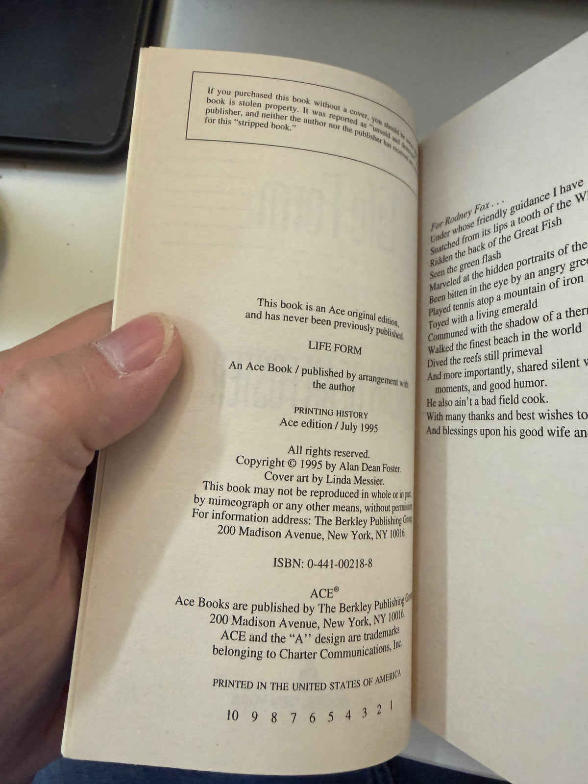 Life Form by Alan Dean Foster; actual copy photo 4 of 5