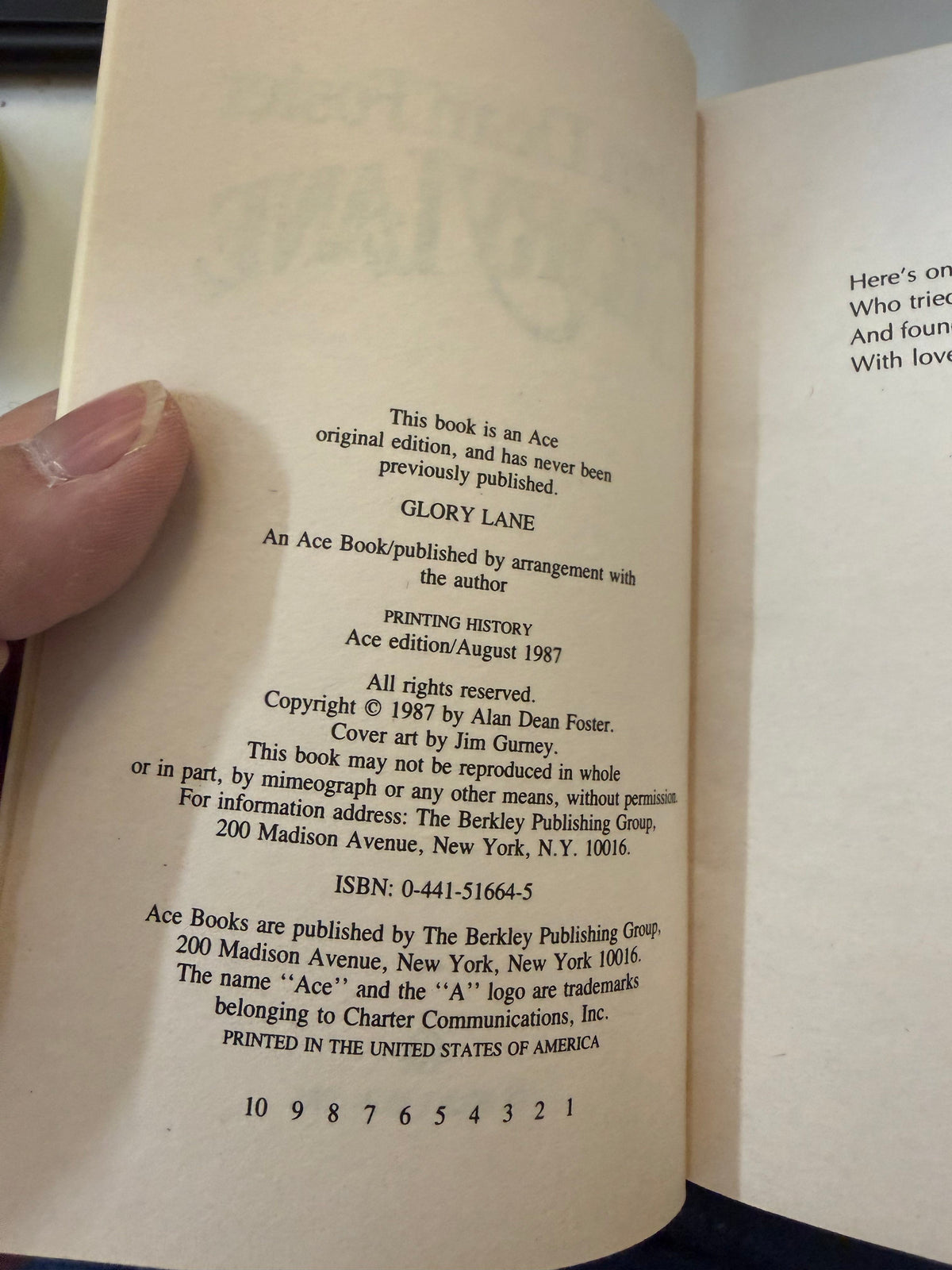 Glory Lane by Alan Dean Foster; actual copy photo 4 of five