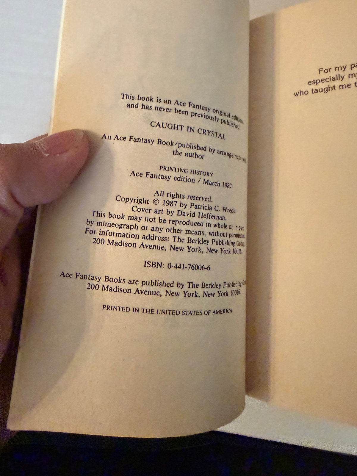 Caught in Crystal, interior actual copy