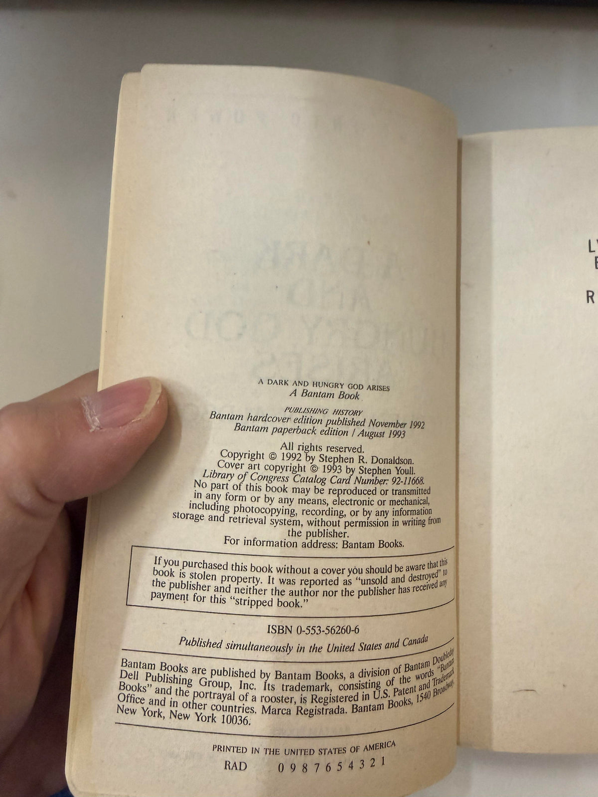 A Dark and Hungry God Arises by Stephen R. Donaldson; actual copy photo 4 of 5