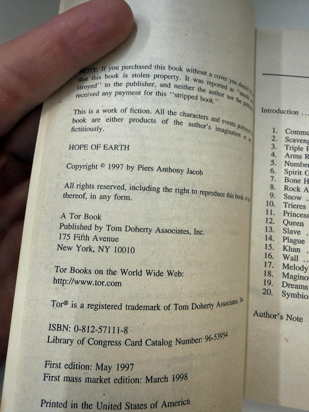 Hope of Earth by Piers Anthony, actual copy photo 4 of 5