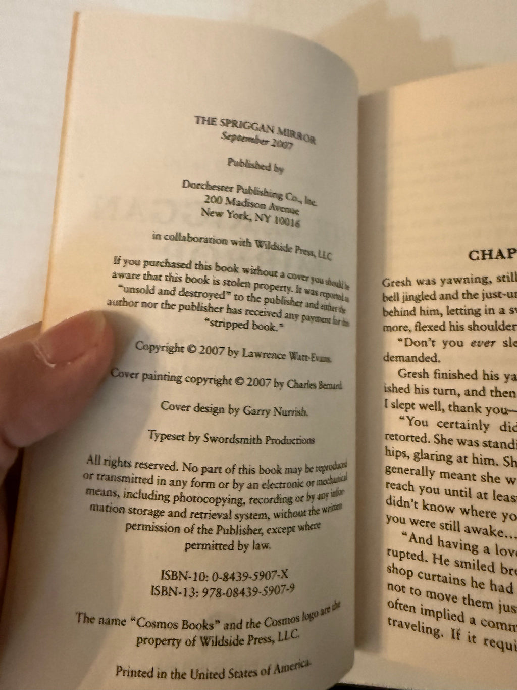 The Spriggan Mirror by Lawrence Watt-Evans, interior actual copy