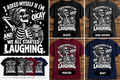 We All Started Laughing T-shirt in Black, Dark Heather, Maroon, and Navy