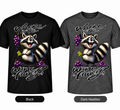Where Is the Wine Fairy raccoon DTF T-shirt in Black and Dark Heather