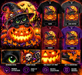 Witch Cat Jack O Lantern Halloween T-shirt in Black, Dark Heather, Maroon and Purple