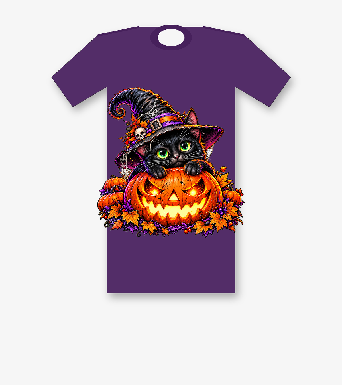 Witch Cat Jack O Lantern Halloween T-shirt - Purple
