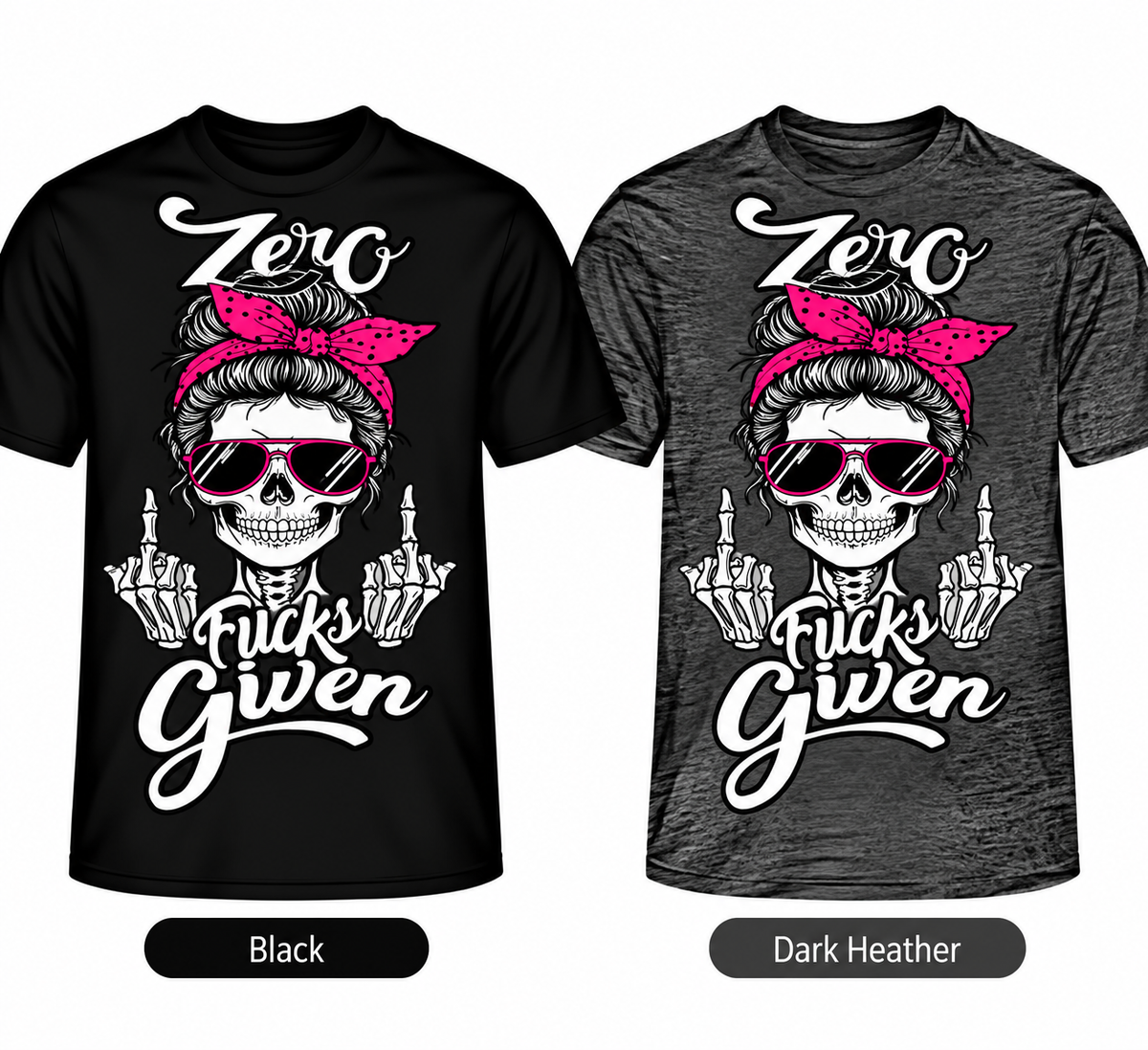 Zero Fucks Given skull DTF T-shirt in Black and Dark Heather